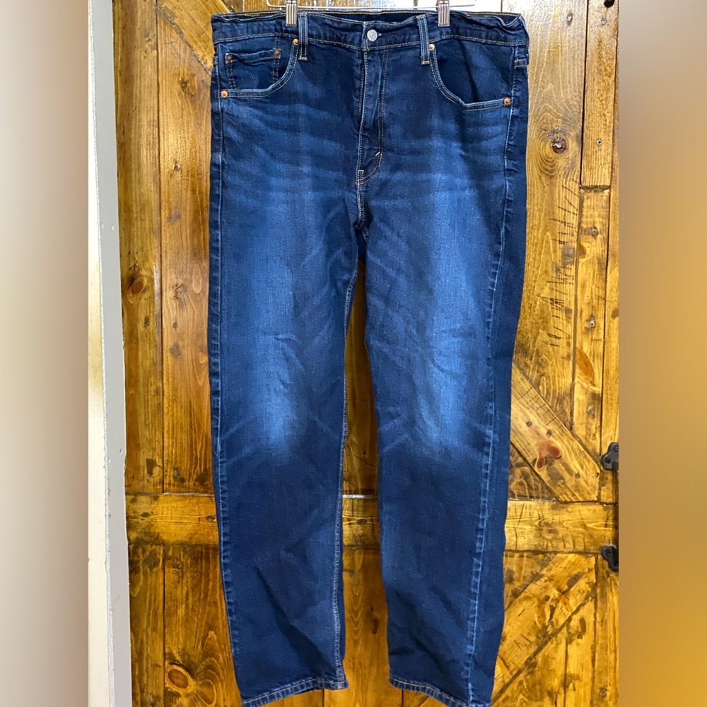 Levi's 502 Mens 38X32 Regular Fit Tapered Leg Stretch Dark Wash Denim Blue